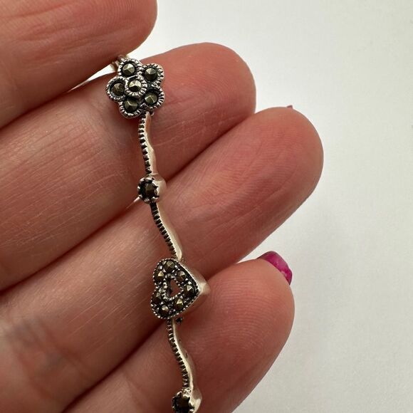Beautiful marcasite and sterling silver hearts, stars, and flowers bracelet!